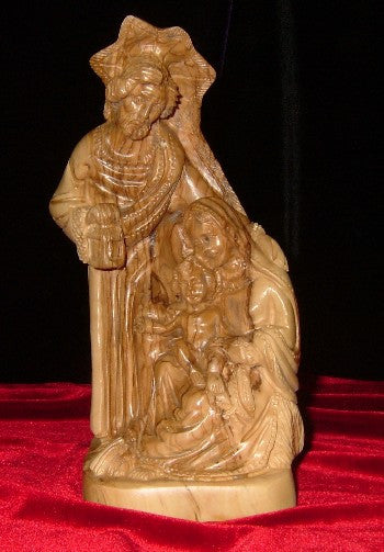 Olive Wood Statue of Holy Family with Star of Bethlehem