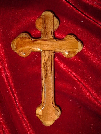 Hand Carved Olive Wood Celtic Style Cross with Beveled Edges