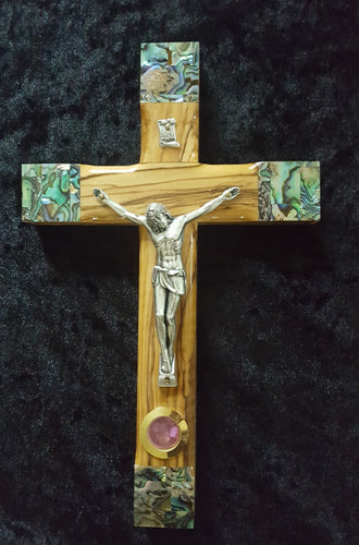 Olive Wood Crucifix with Mother of Pearl