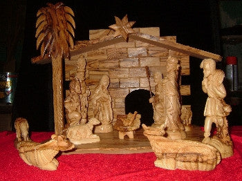 14 Piece Olive Wood Nativity and Manger Set