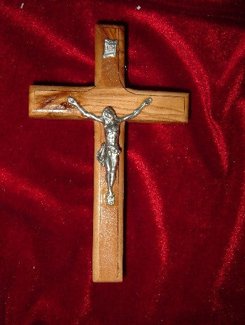 Hand Carved Olive Wood Crucifix with Beveled Edges