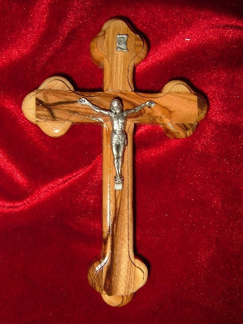 Hand Carved Olive Wood Celtic Style Crucifix with Beveled Edges