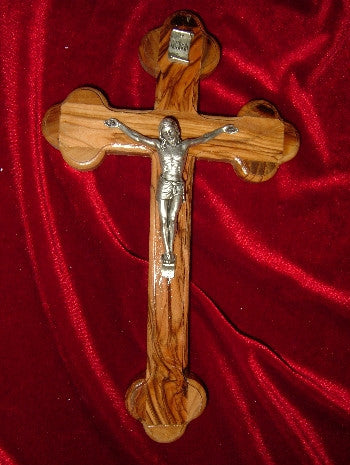 Hand Carved Olive Wood Celtic Style Crucifix with Beveled Edges