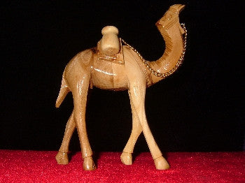 Hand Carved Olive Wood Statue: Standing Camel carying Two Water Vases