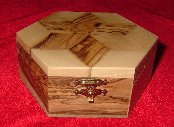 Hand Carved Olive Wood Box with Six sided Star (Star of David) Inlay on Top.