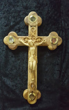 Hand Carved Olive Wood Celtic Style Crucifix with Treasures from The Holy Land.