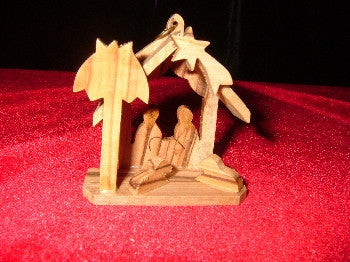 Hand Made Olive Wood Nativity and Manger Ornament