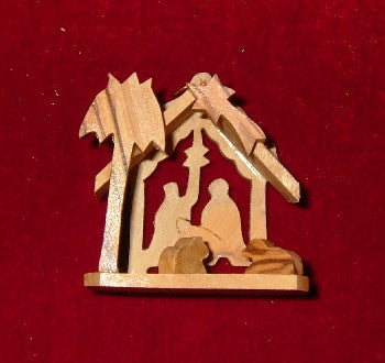 Hand Made Olive Wood Nativity and Manger Ornament