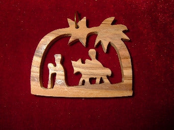 Hand Made Olive Wood Flight to Egypt with Star of Bethlehem Ornament
