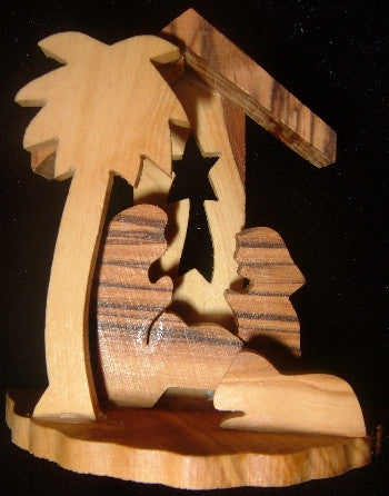 Hand Made Olive Wood Nativity and Manger Ornament
