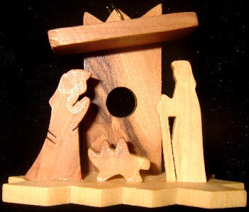 Hand Made Olive Wood Nativity and Manger Ornament