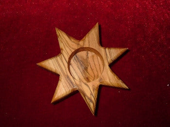 Hand Carved Olive Wood 7 Sided Star Votive Candle Holder