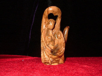 Hand Carved Olive Wood Statue:  Joseph,Mary,and Baby Jesus,Cut out of Heart Watching Over Holy Family