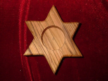 Hand Carved Olive Wood 6 Sided Star (Star of David) Votive Candle Holder