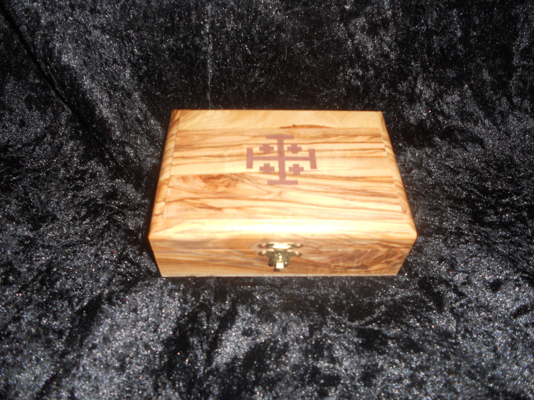 Olive Wood box with Jerusalem Cross