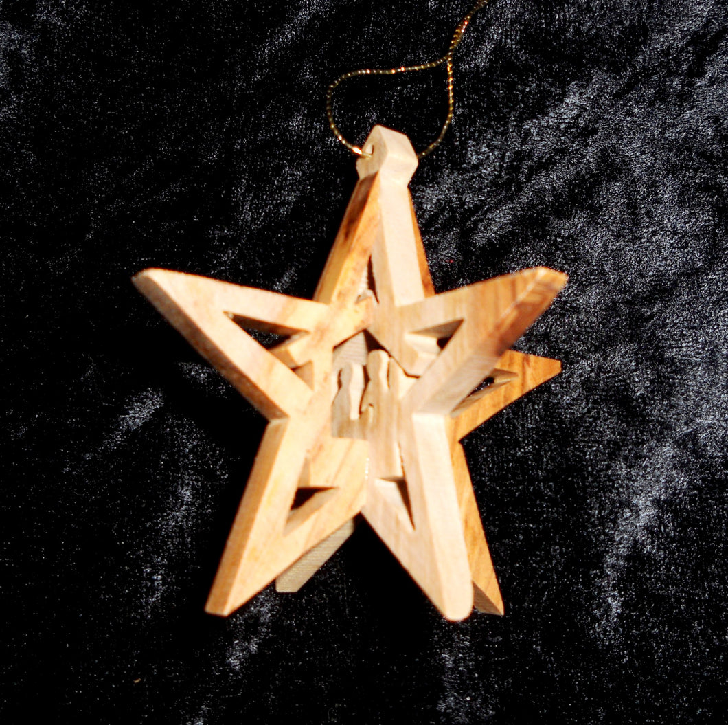 Hand Made Olive Wood Manger Ornament (3 dimentional)